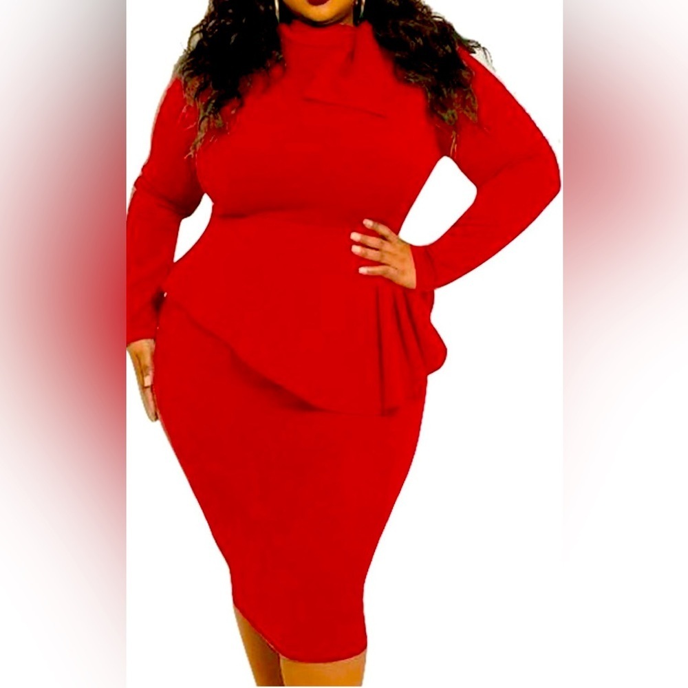 Lexiart Women Peplum Patchwork Bodycon Business Church Formal Funeral Midi Dress - Picture 2 of 6